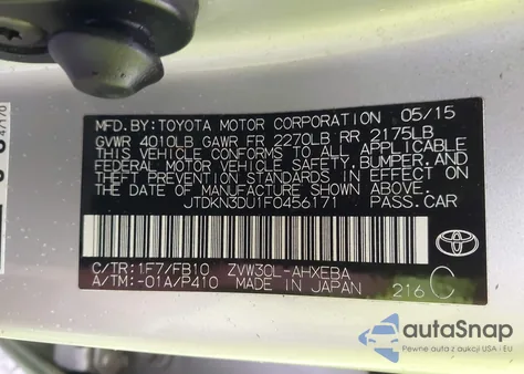 2015 Toyota Prius Three z USA, uszkodzony, nr VIN JTDKN3DU1F0456171